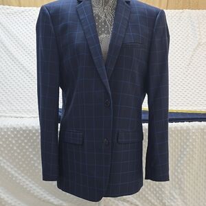 Zara Navy Checkered Blazer